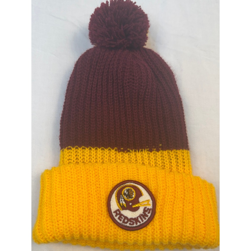 Washington Redskins‎ Vintage Knit Beanie Pom Pom Hat Burgundy Gold NFL Football